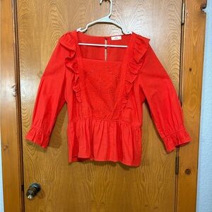 Hummingbird Vibrant Red Ruffled Blouse